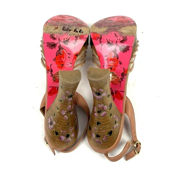 Betsey Johnson Jaya Heels 7.5 Barbiecore Pale Pink Floral Shoes Wood Platform - Picture 8 of 11